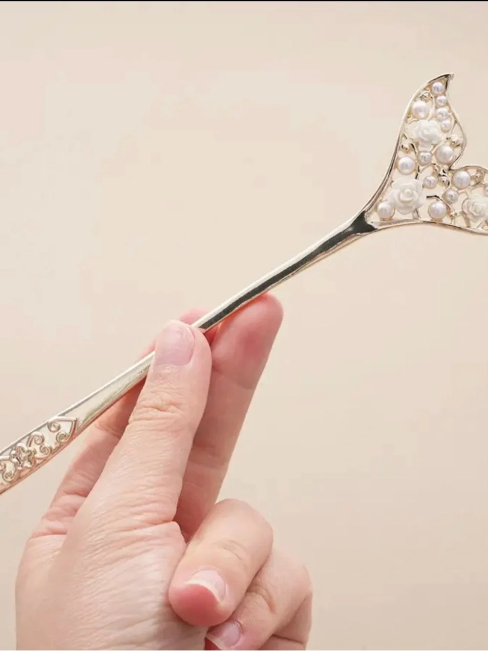 Gold Pearl Mermaid Tail Hair Stick